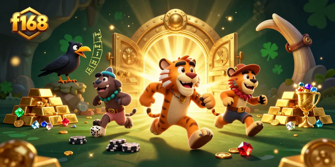 Experience thrilling games at f168 with vibrant caveman casino scene full of treasures and excitement.