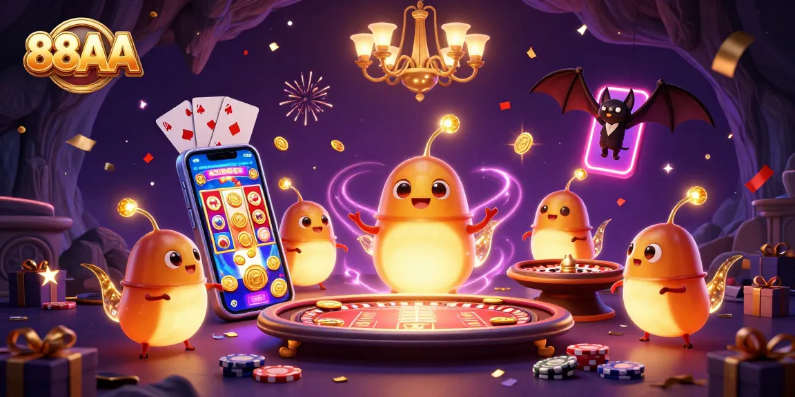 Experience the vibrant glow of 88AA's unique casino, illuminated by charming glowworms and exciting games.